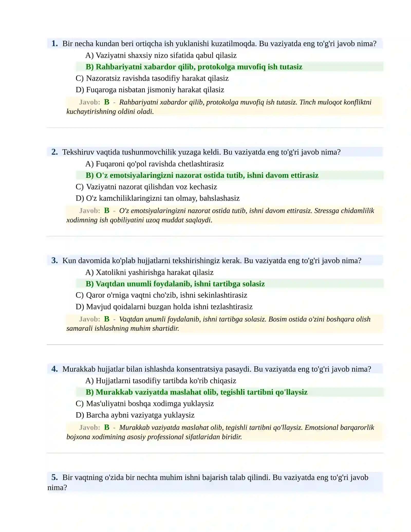 BOJXONA XIZMATIGA ISHGA KIRISH PSIXOLOGIK SINOV Testlari 2