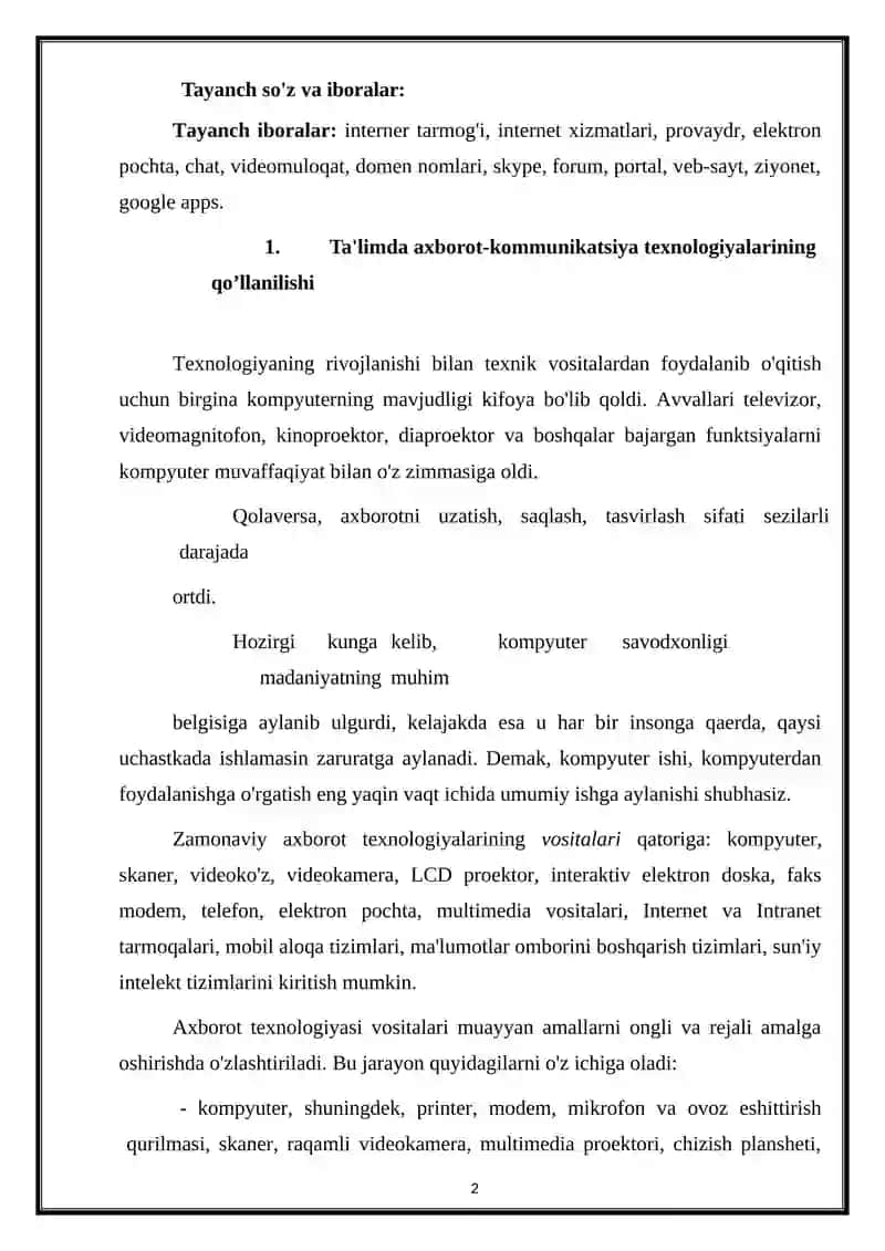 PEDAGOGIK KOMPETENTLIKNI SHAKLLANTIRISHDA PEDAGOGIK TEXNOLOGIYALARNI LOYIHALASHTIRISH VA REAJALASHTIRISH YO’LLARI 2