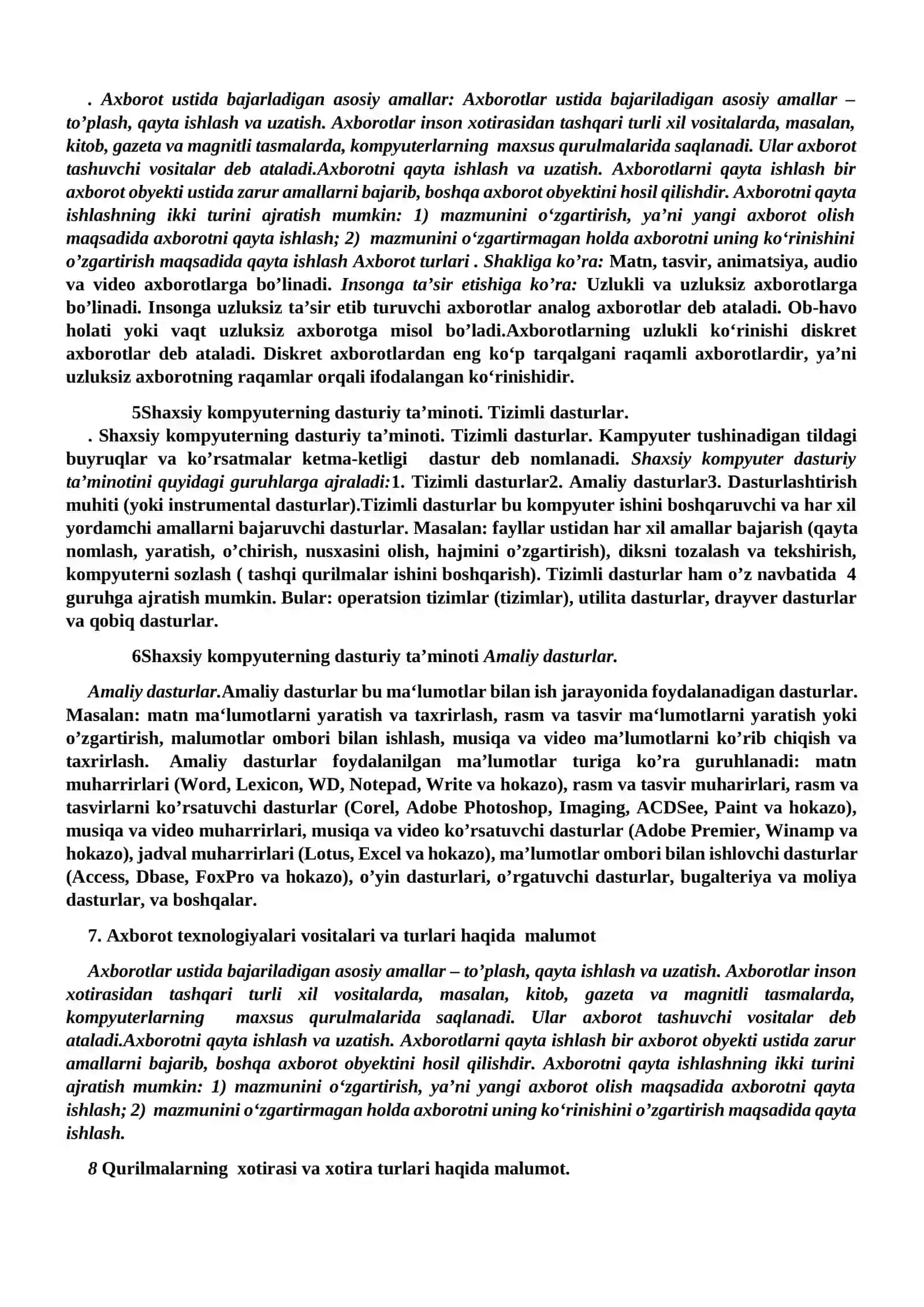 Axborot texnologiya savollarga javoblar 2