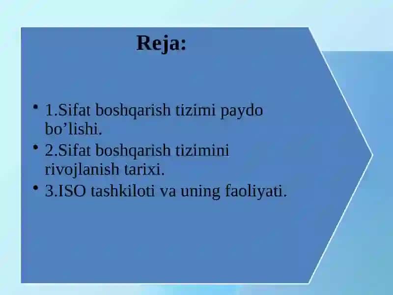 Sifat boshqarish tizimi paydo bo’lish, rivojlanish tarixi ISO tashkiloti va uning faoliyati 2
