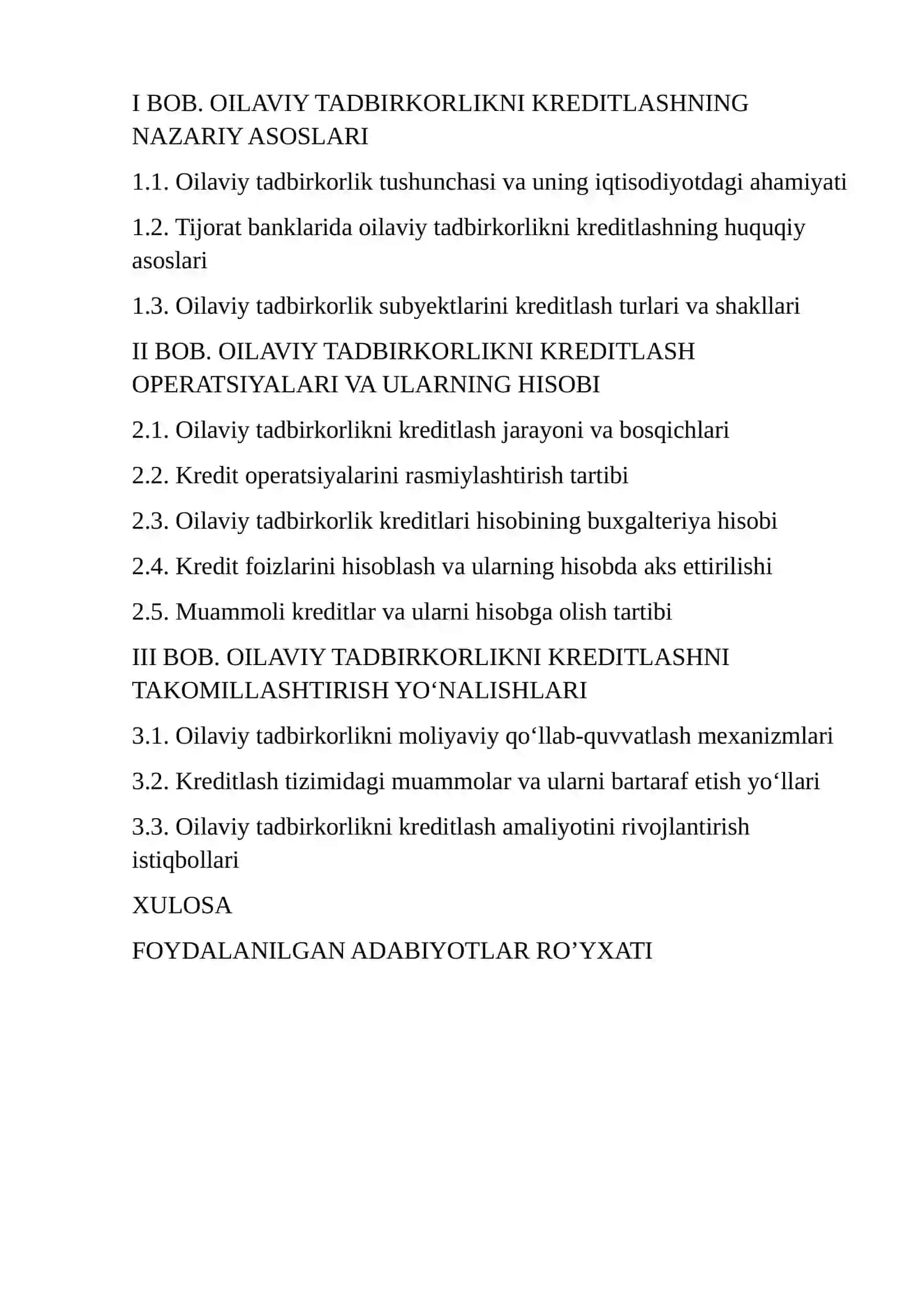 OILAVIY TADBIRKORLIKNI KREDITLASH OPERATSIYALARI,ULAR HISOBINING TASHKIL ETILISHI 2