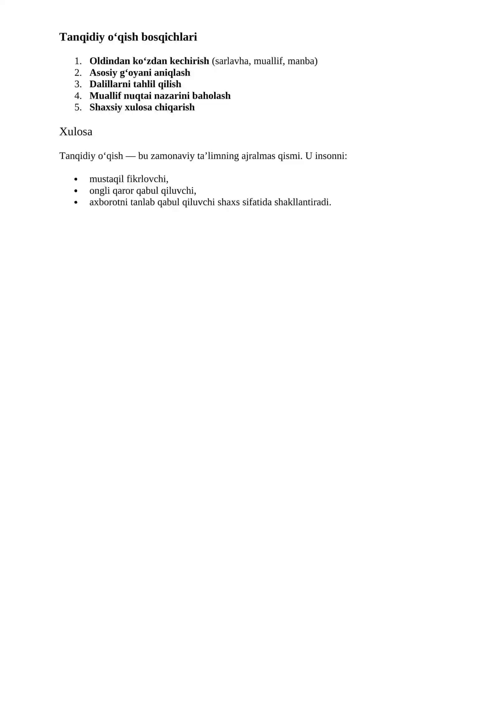 Tanqidiy o‘qish va eslatmalar bilan ishlash (note-taking) 2