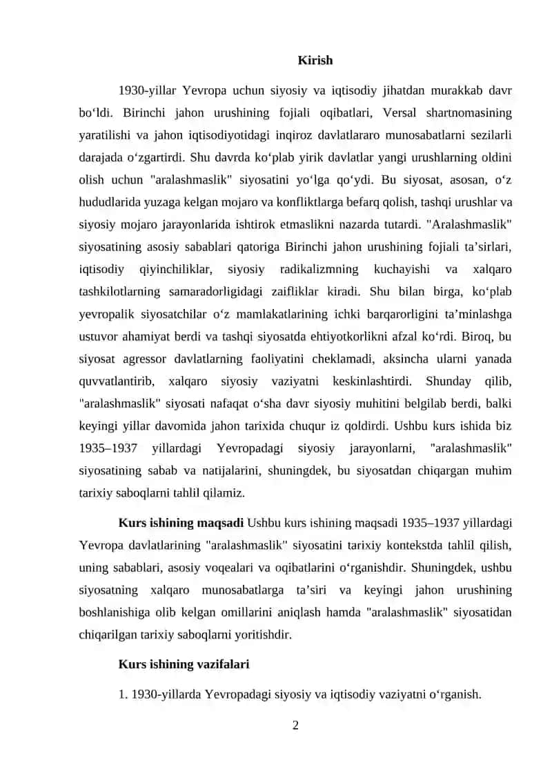 1930-yillarda Yevropadagi siyosiy vaziyat va "aralashmaslik" siyosati 2