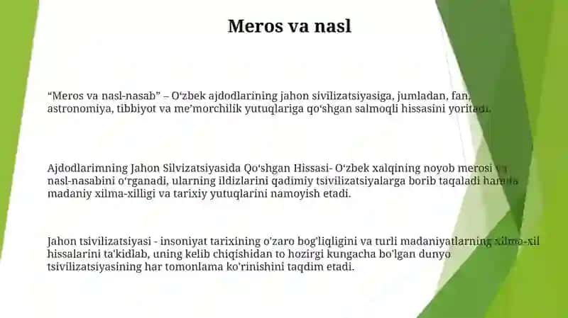 Ajdodlarimning Jahon Silvizatsiyasida Qoshgan Hissasi 2
