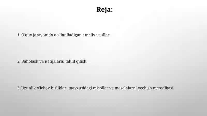 Uzunlik oʻlchov birliklari mavzusida misol va masalalar yechishga oʻrgatish metodikasi 2