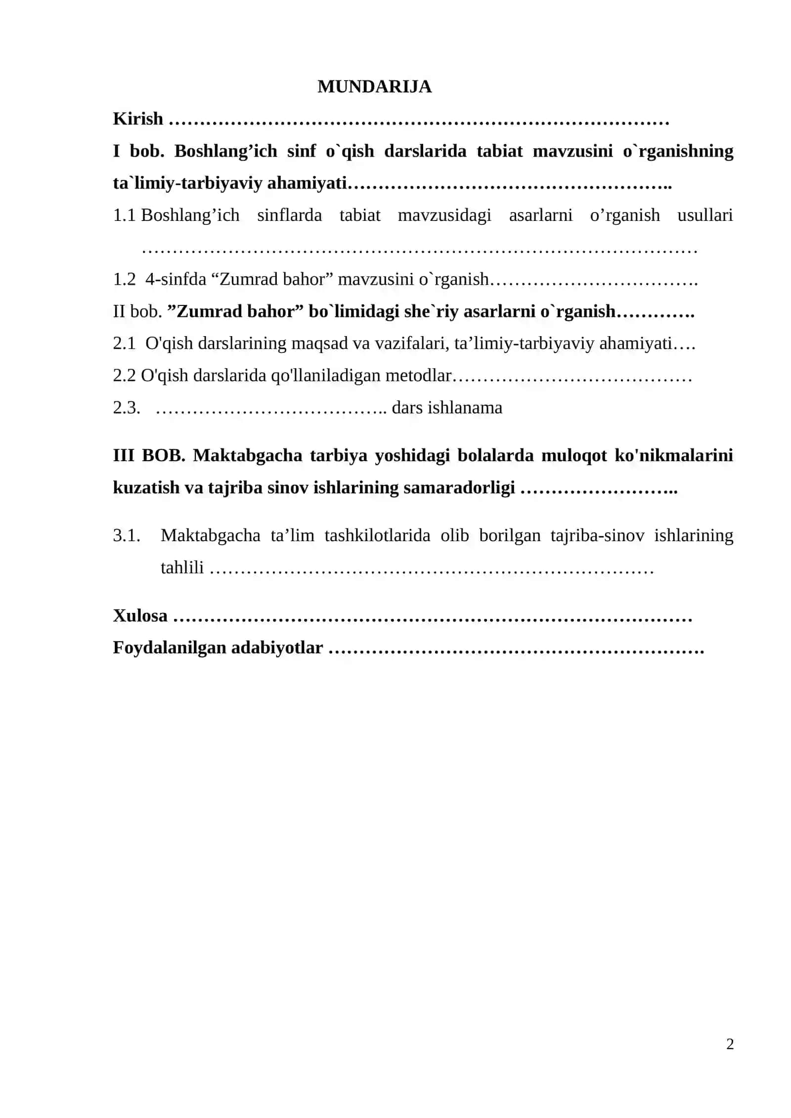 Boshlang’ich sinf ona tili va o’qish savodxonligi darslarida “tabiat ne’matlari” mavzusini o’rgatish 2
