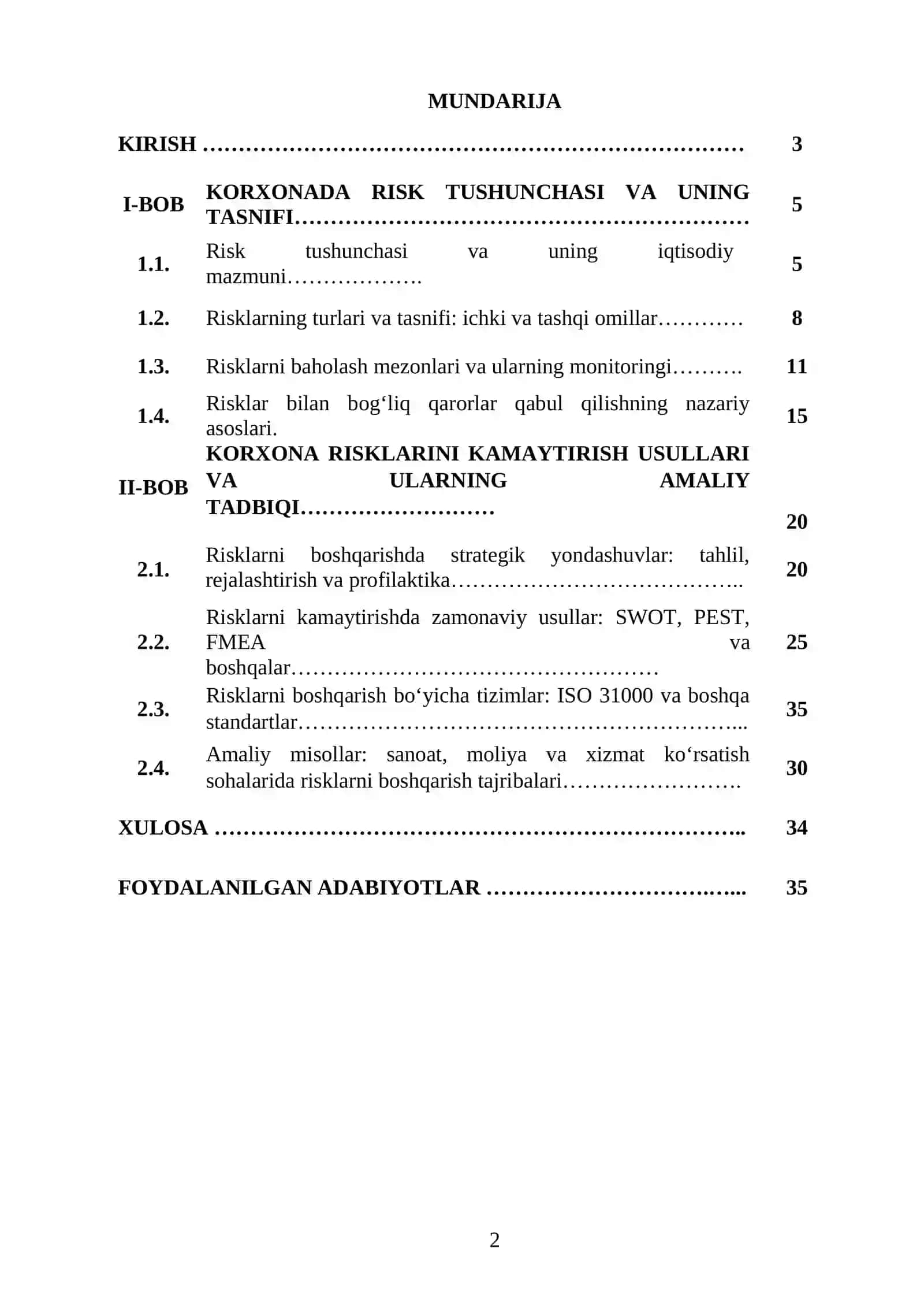 KORXONA RISKLARINI KAMAYTIRISHNING METODOLOGIK ASOSLARI 2