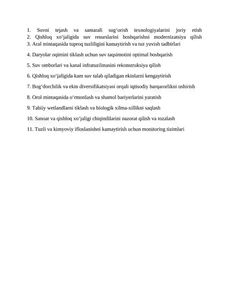 OROL MUAMMOSI VA EKOLOGIK BARQARORLIKNI TA'MINLASH BORASIDA AMALGA OSHIRILAYOTGAN CHORA-TADBIRLAR 2