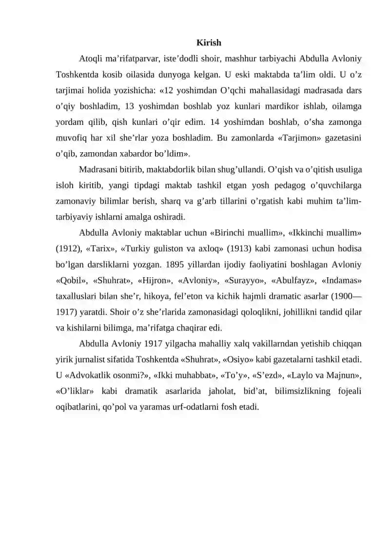 Avloniyning estetik qarashlari va falsafiy tahlili 2