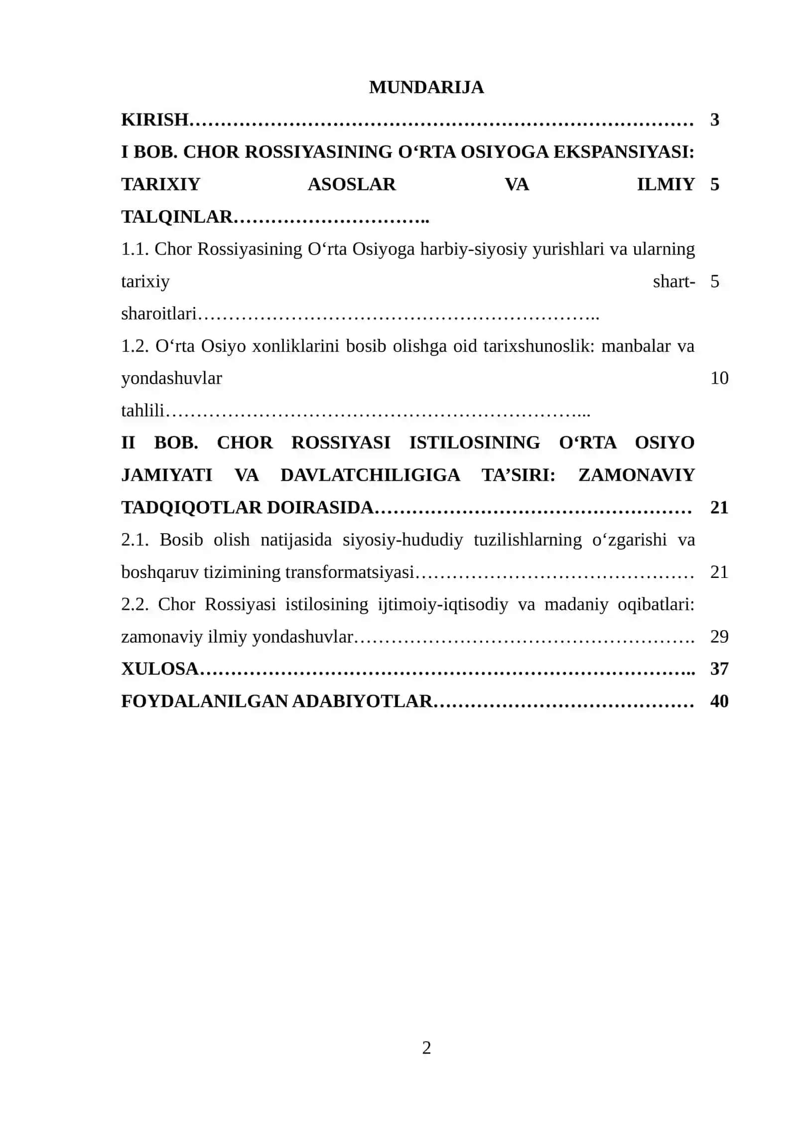 Chor Rossiyasining O‘rta Osiyo xonliklarini bosib olinishiga oid tadqiqotlar 2