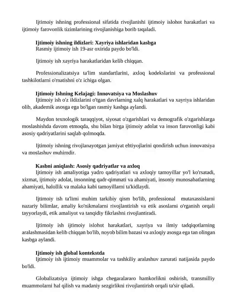 Ijtimoiy ishning kasb va fan sohasida shakllanishi va rivojlanishi 2