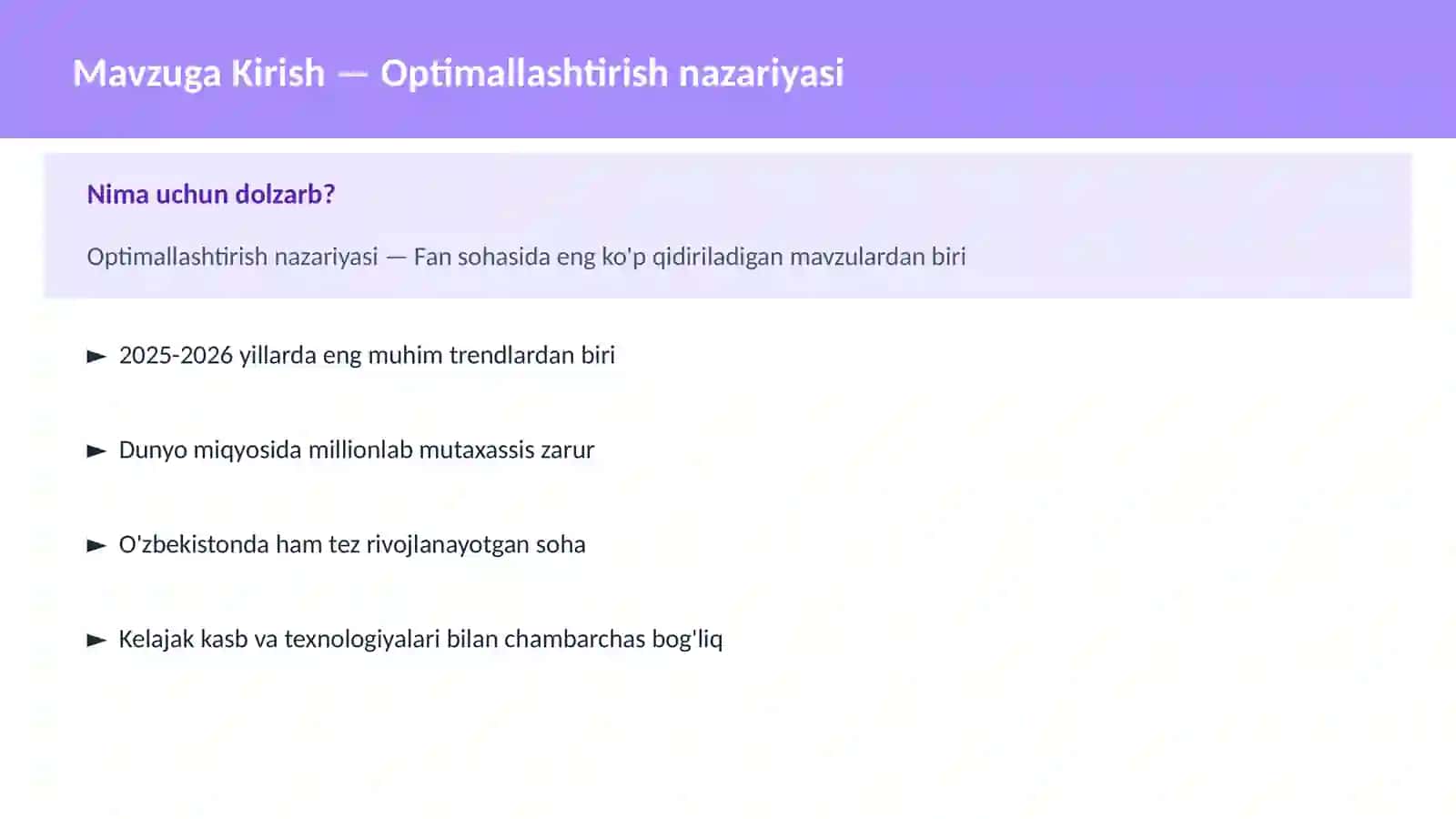 Optimallashtirish nazariyasi 2