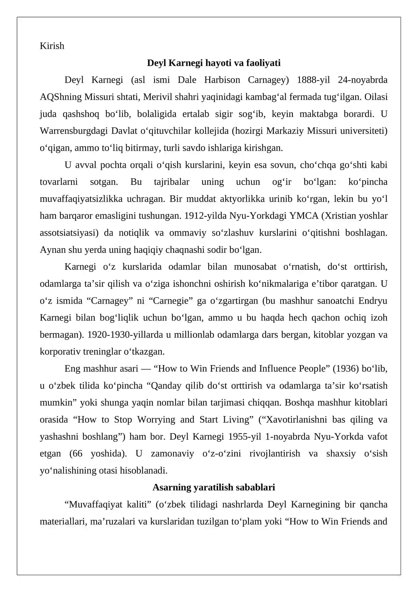Deyl Karnegi: Muvaffaqiyat kaliti asari 2