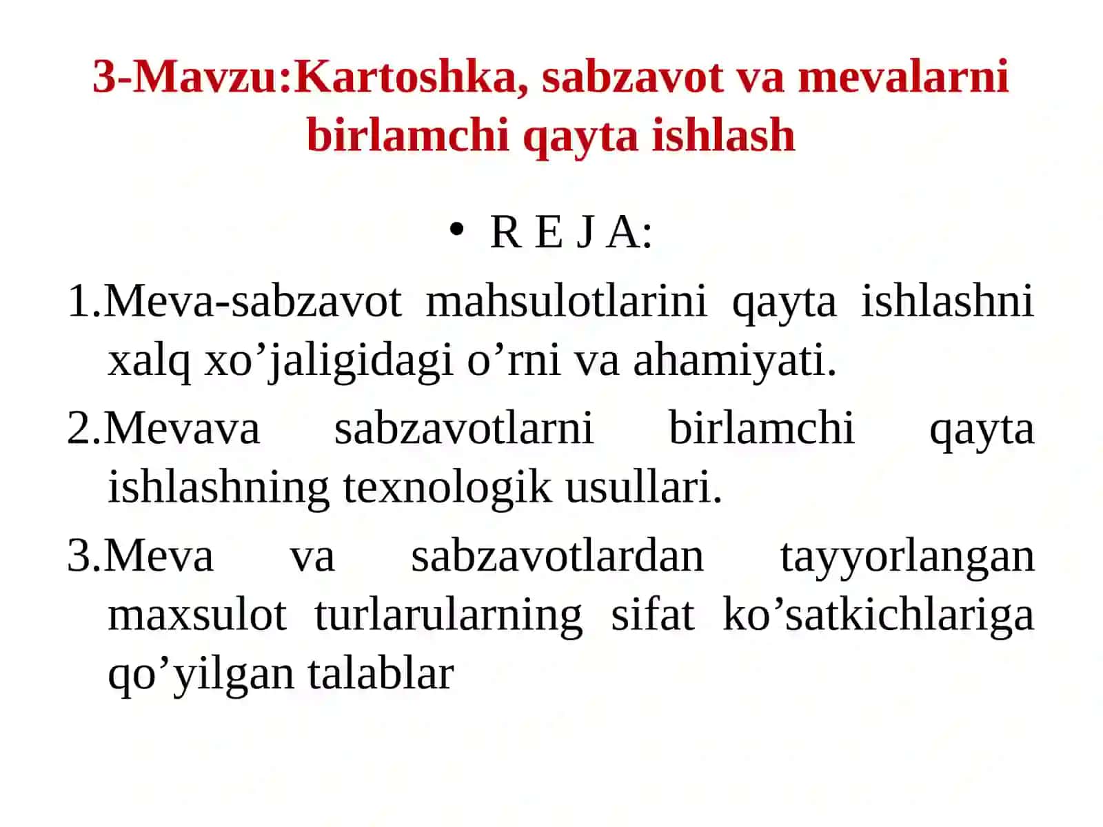 QISHLOQ XO’JALIK MAHSULOTLARI SAQLASH VA QAYTA ISHLASH TEXNOLOGIYASI 2