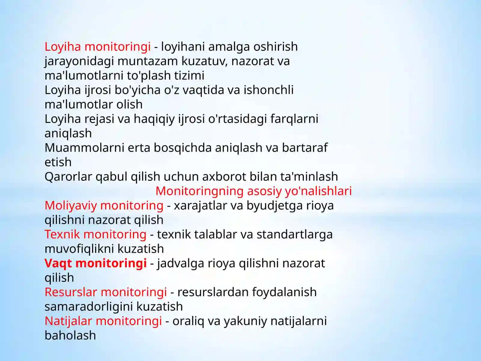 Loyiha monitoringining mazmuni Ekspert baholash turlari 2