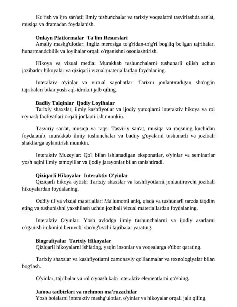 Eng Sara ilmiy-ijodiy meros namunalarini yoshlarga sodda VA tushunarli tarzda yetkazish uslublari bo'yicha takliflar 2