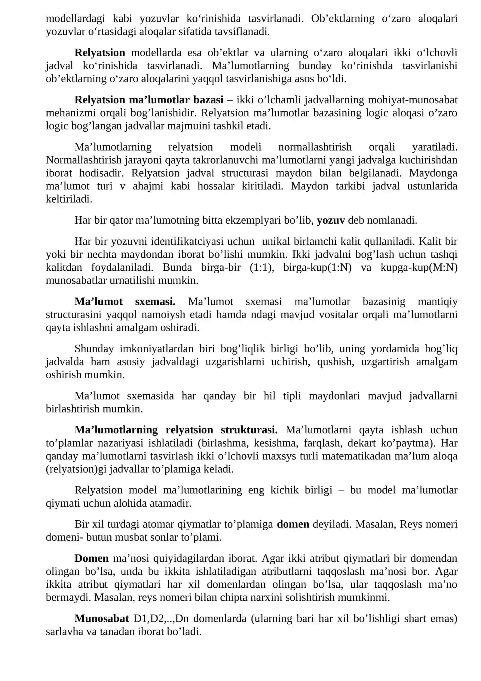 Berilganlar bazasini boshqaruvining texnik asoslari 2