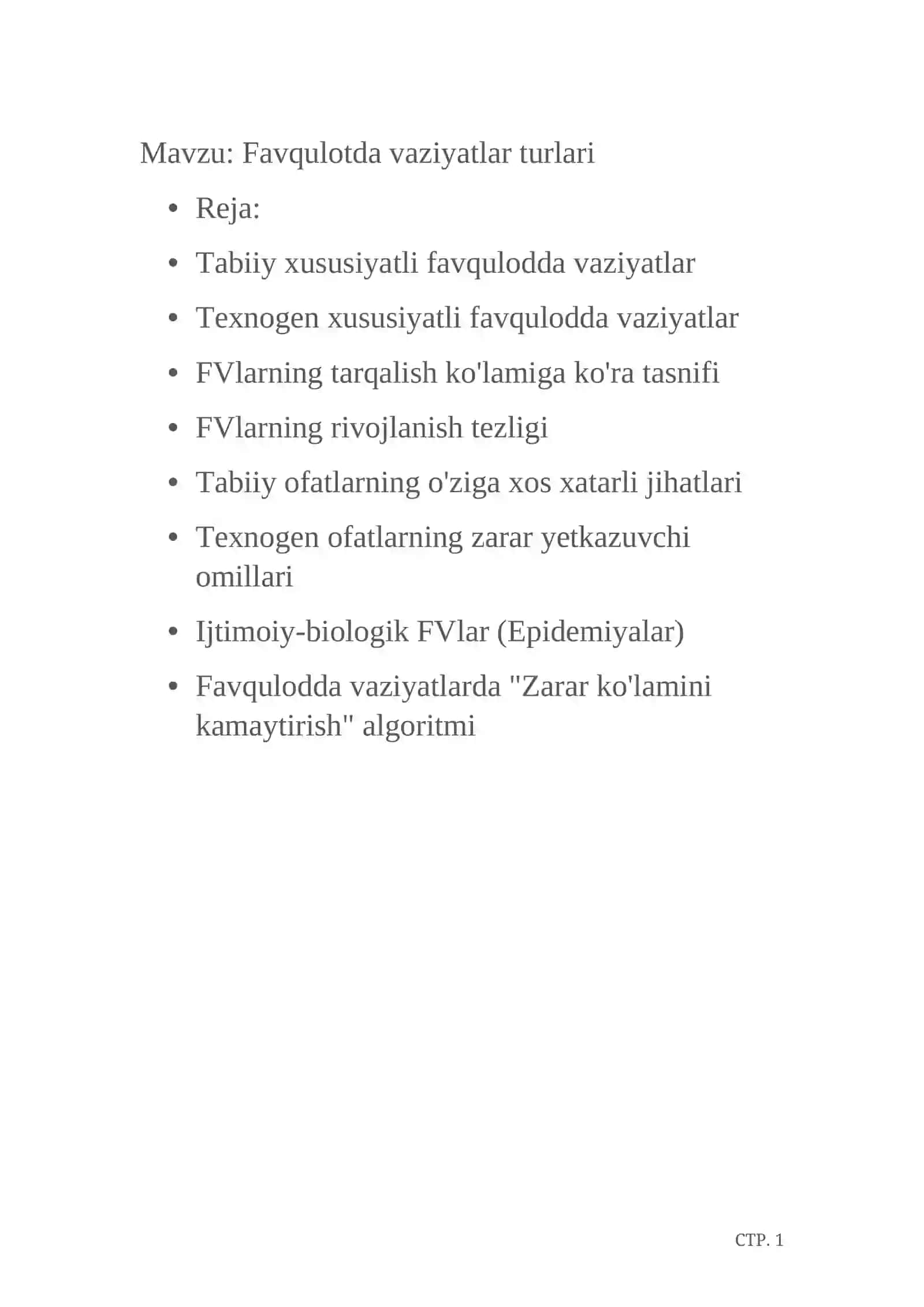 Favqulodda vaziyatlar turlari 2