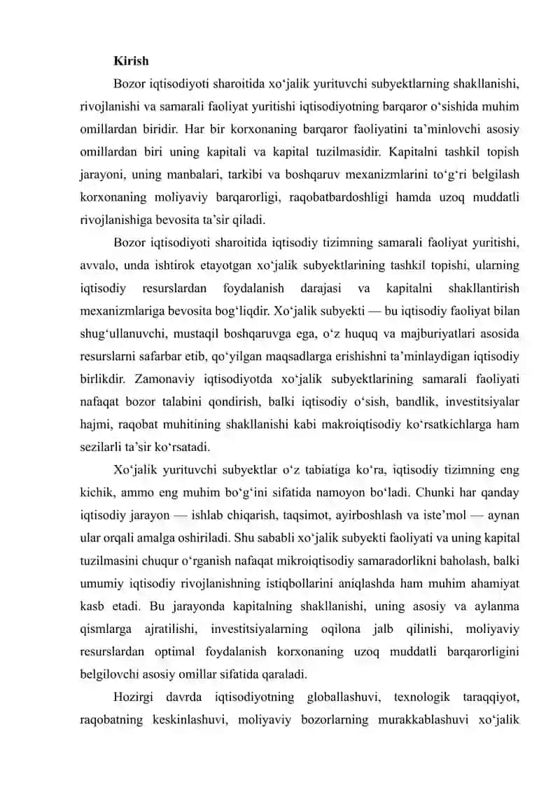BIZNES JARAYONIDA XO‘JALIK SUBYEKTI VA UNING KAPITALINI TASHKIL TOPISH STRUKTURASI 2