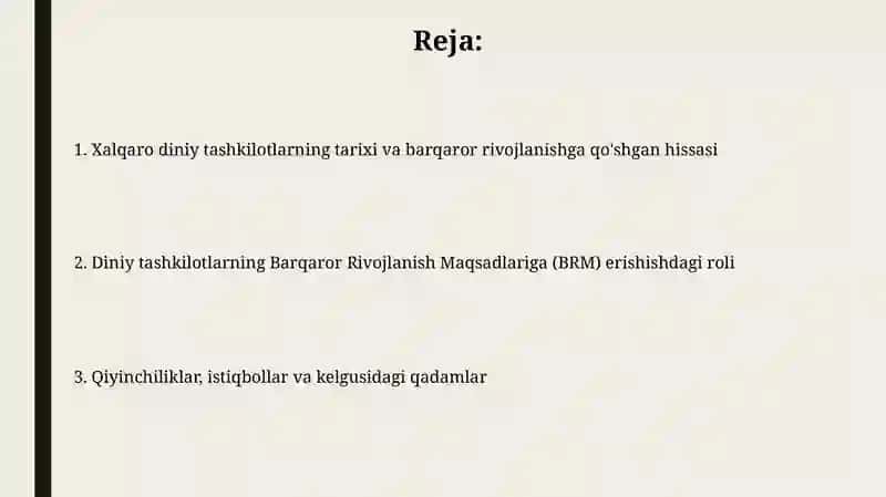 Xalqaro diniy tashkilotlar tarixi va ularning barqaror rivojlanish maqsadlariga qo‘shayotgan hissasi 2