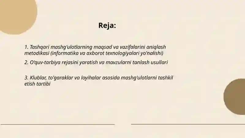 Informatika va axborot texnalogiyalari fanidan tashqari mashg'ulotlarni tashkil etish metodikasi 2