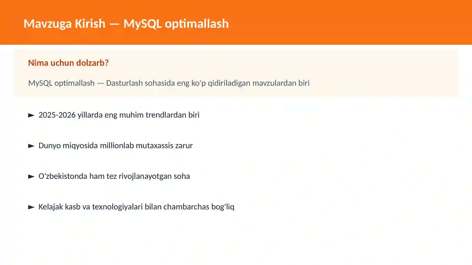 MySQL optimallash 2