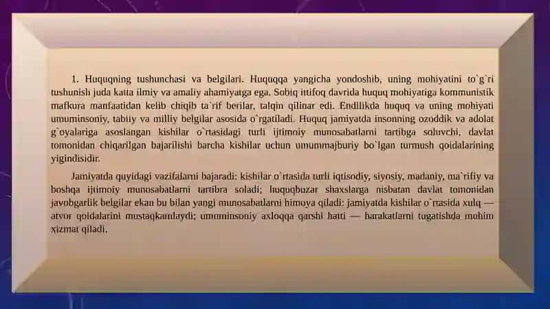 HUQUQ TUSHUNCHASI BELGILARI MOHIYATI VA PRINSIPLARI 2