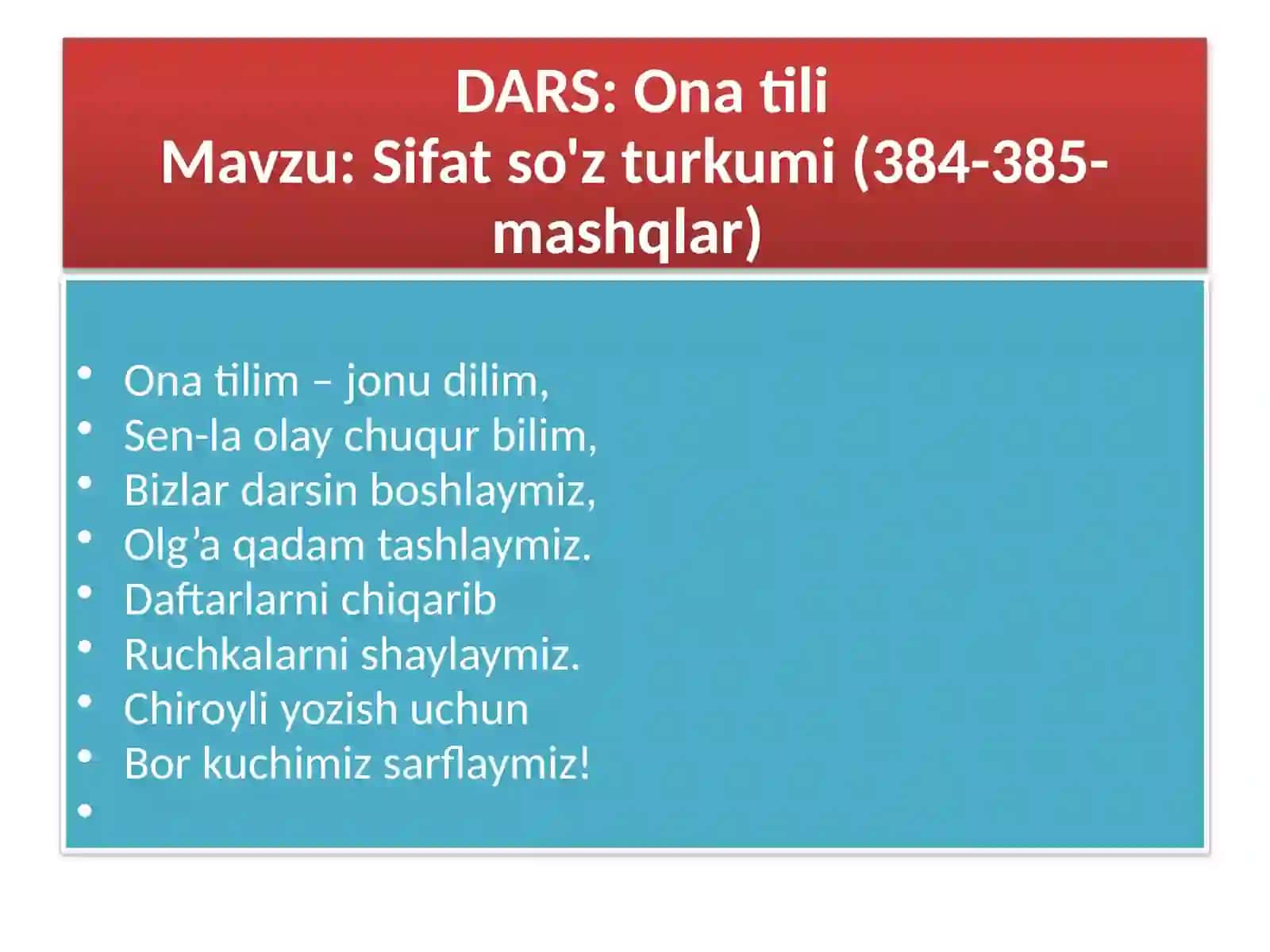 3-sinflar uchun Sifat so'z turkumi 2