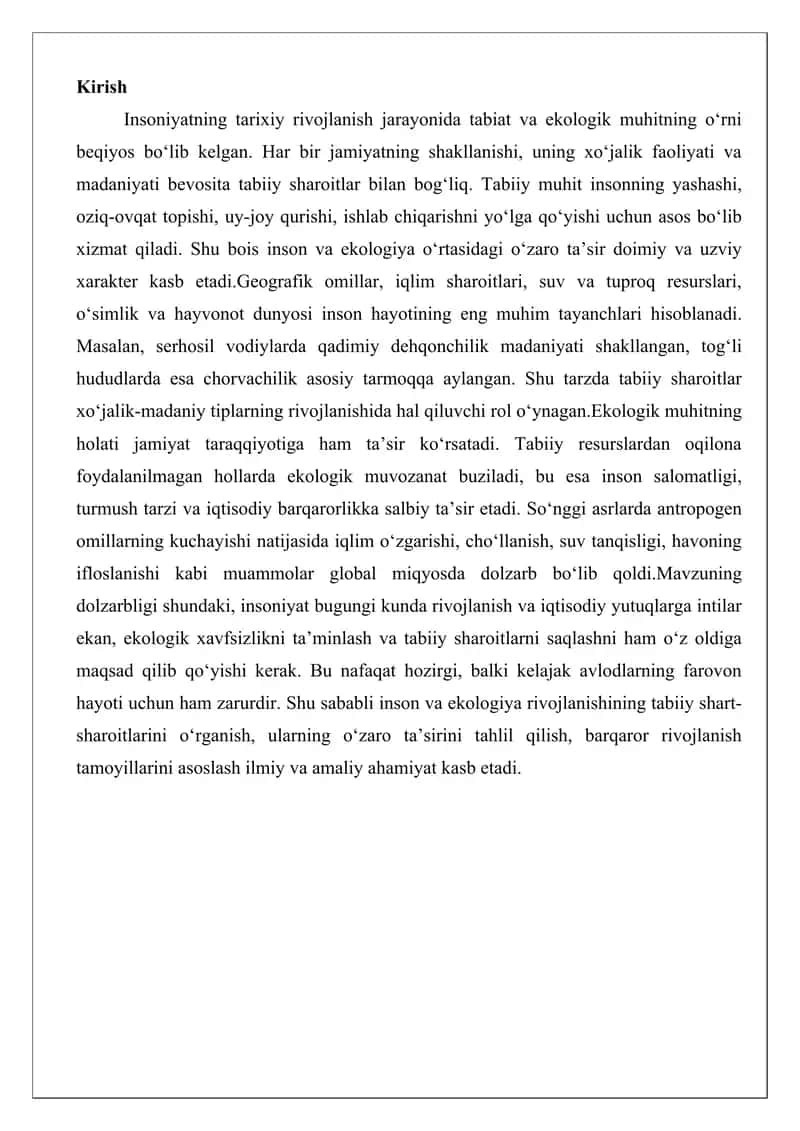 Inson va ekologiya rivojlanishining tabiiy shart-sharoitlari. 2