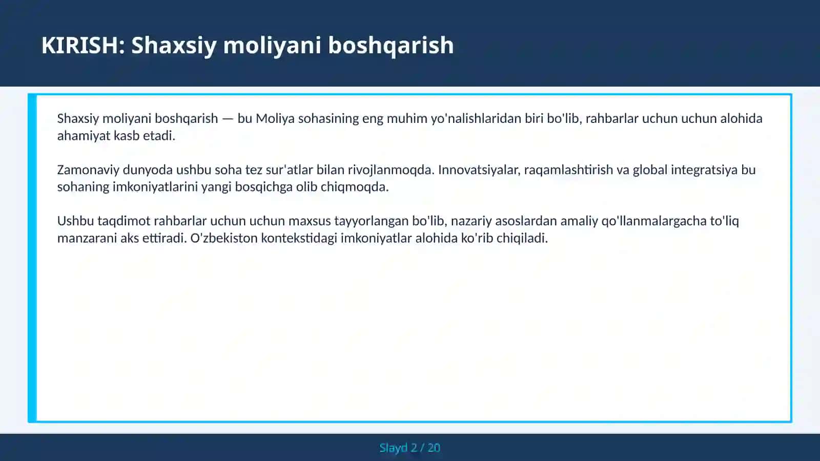SHAXSIY MOLIYANI BOSHQARISH 2