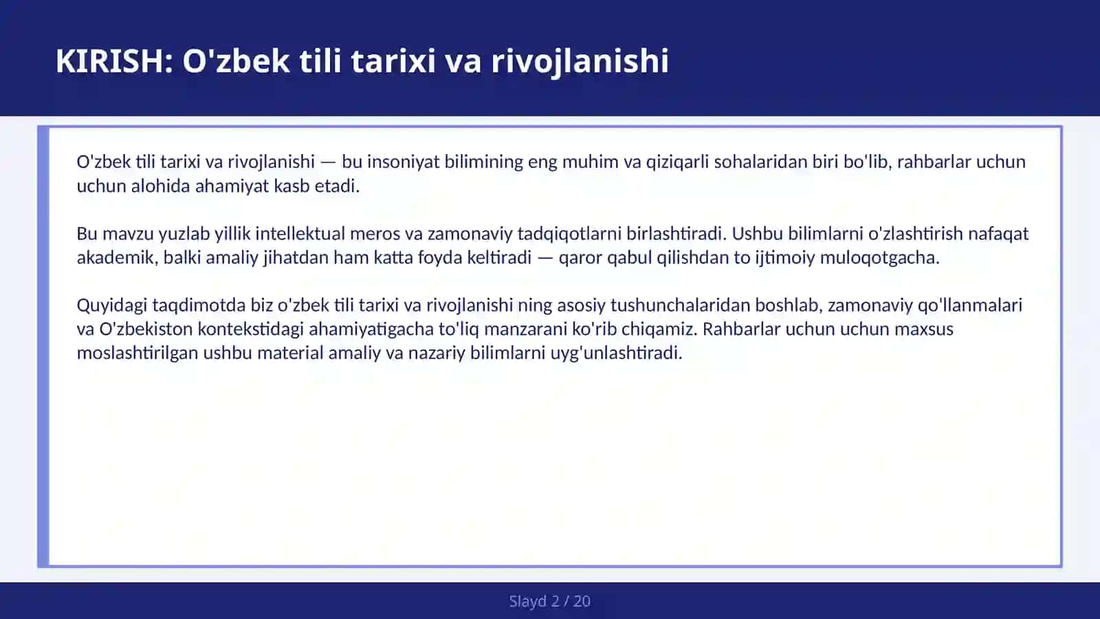 O'ZBEK TILI TARIXI VA RIVOJLANISHI 2