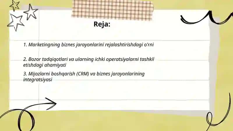 Marketingning biznes jarayonlarini rejalashtirishdagi o'rni 2