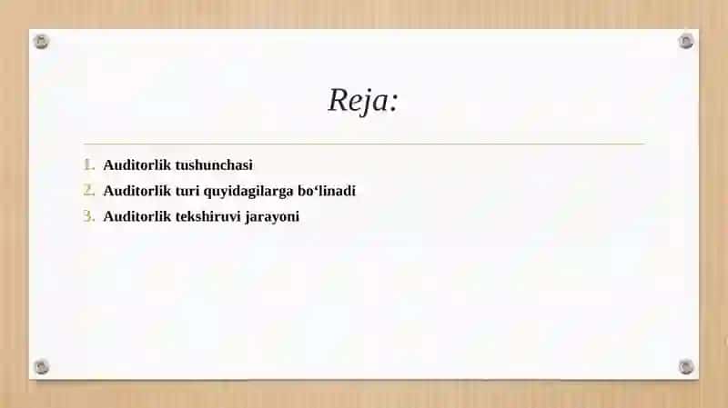 Korxonani auditorlik tekshiruvidan o‘tkazish ishchi dasturi 2