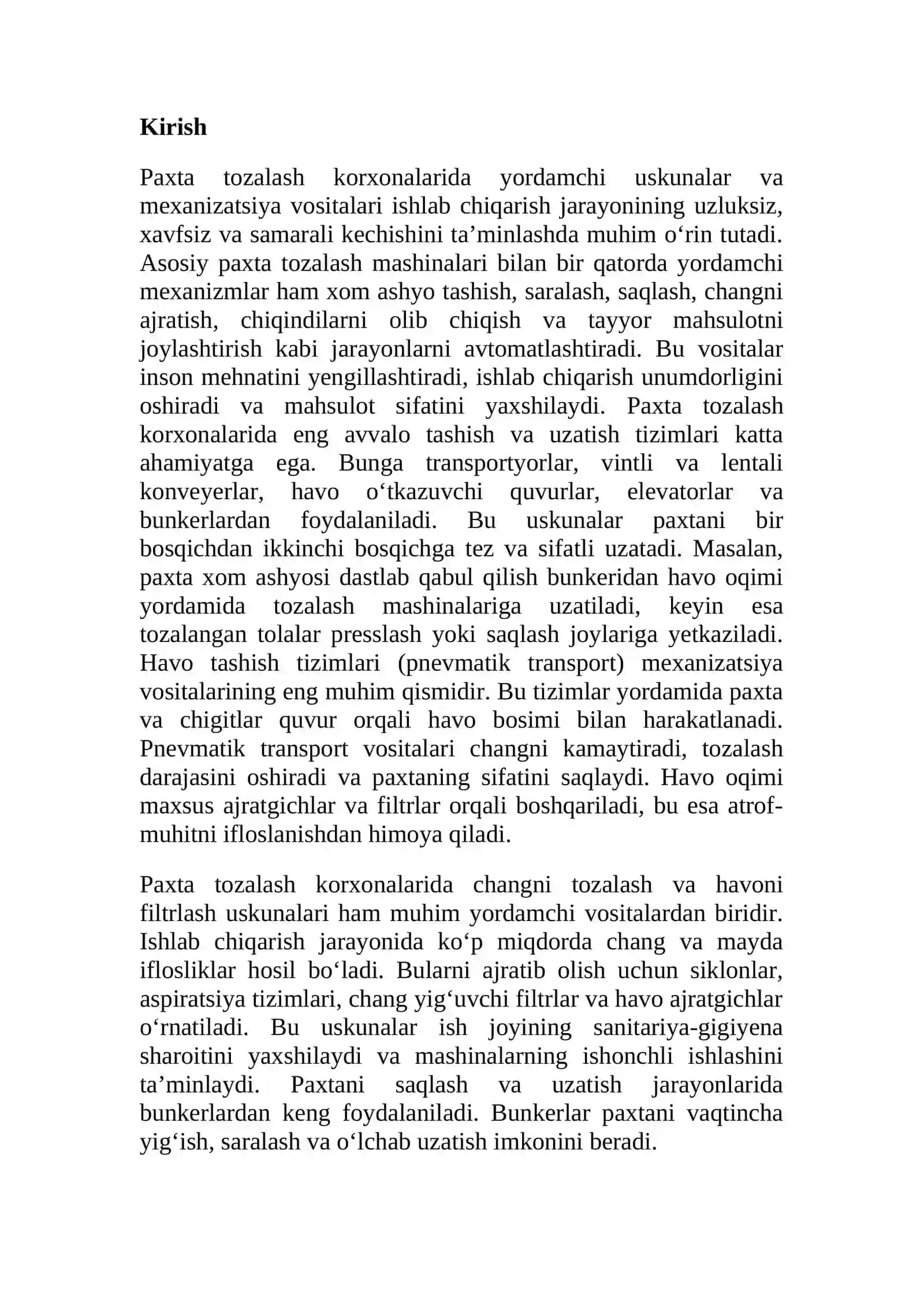 Paxta tozalash korxonalarida yordamchi uskunalar va mexanizatsiya vositalari 2