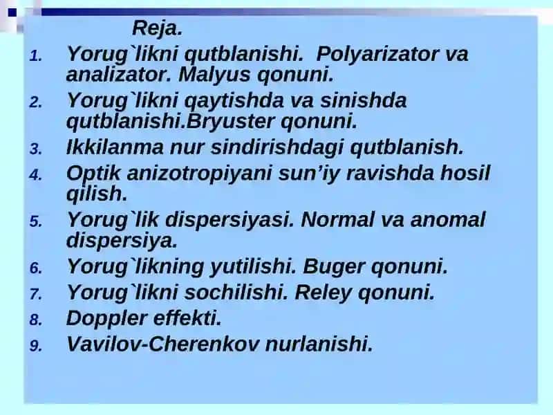 Yorug`likning qutiblanishi va dispersiyasi 2