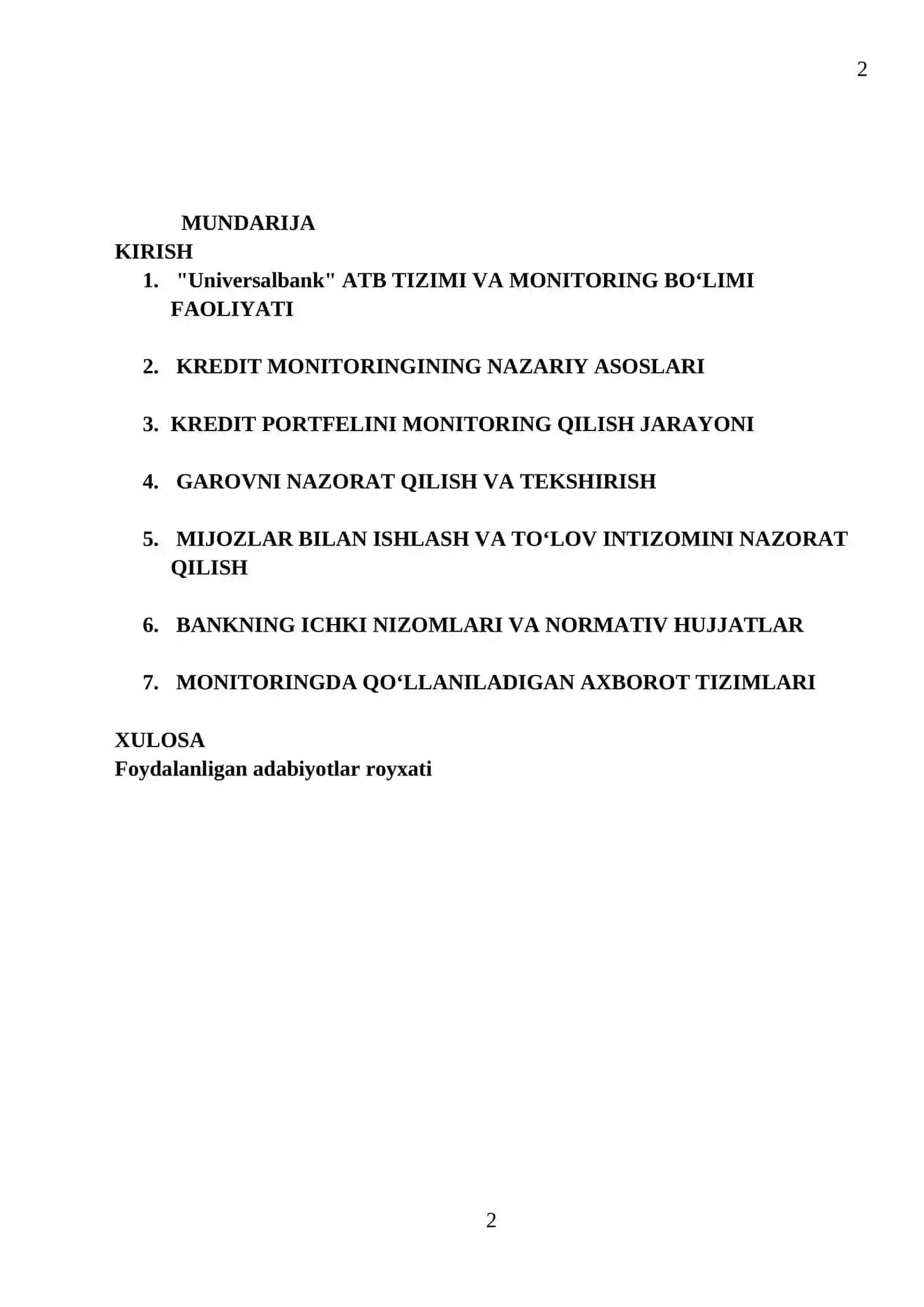 Amaliyot hisoboti "Universalbank" ATB monitoring boʻlimi 2