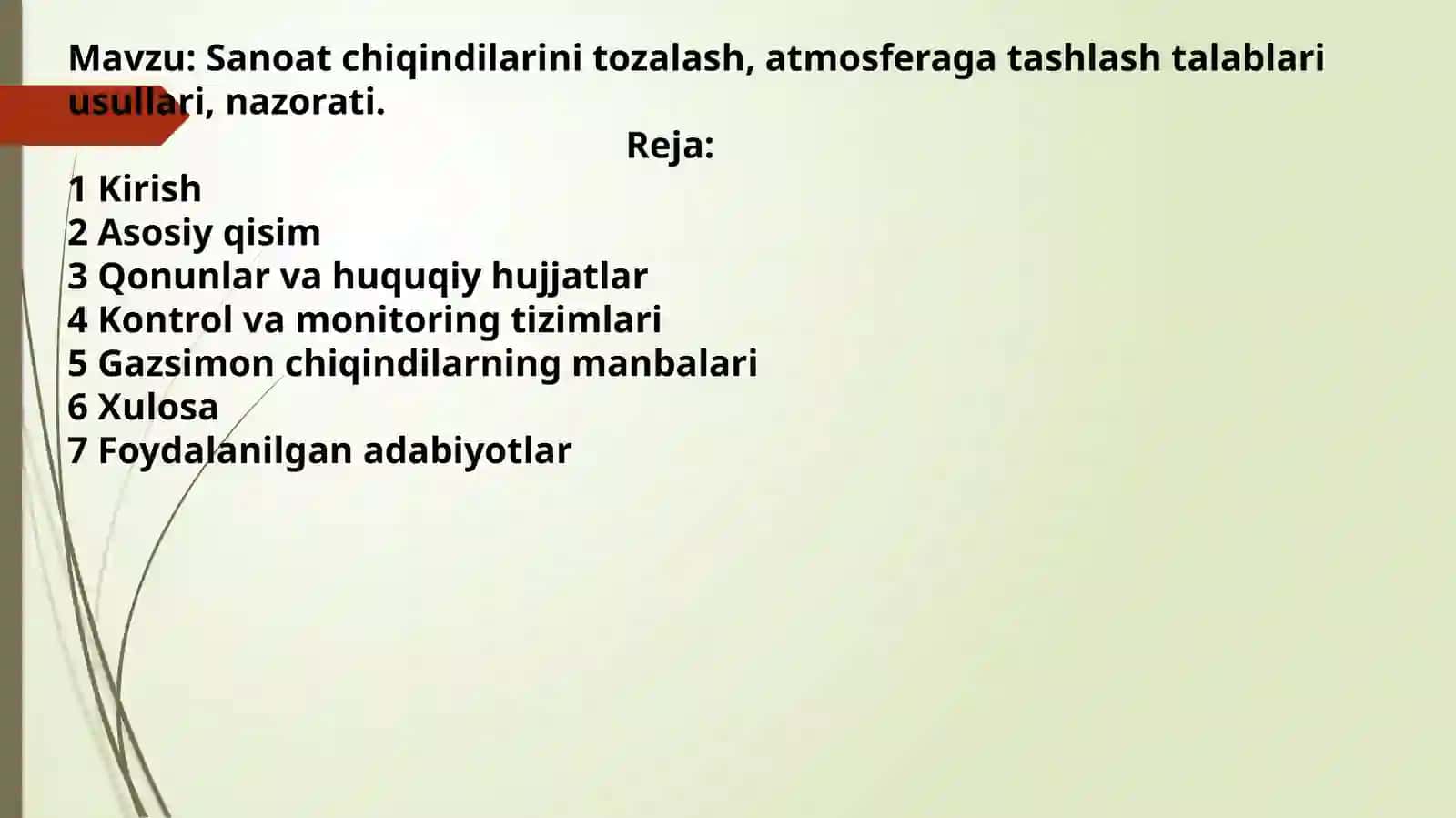 Sanoat chiqindilarini tozalash,atmosferaga tashlash talablari usullari,nazorati 2