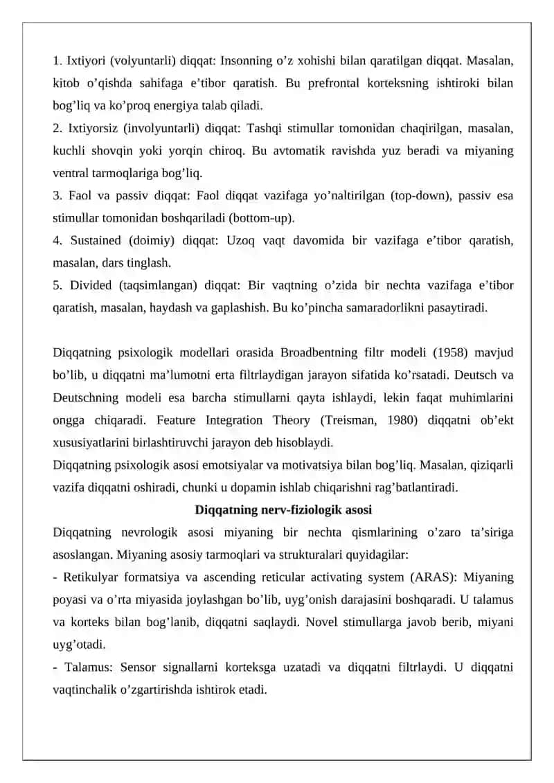 Diqqat haqida tushuncha va uning nerv-fiziologik asosi 2