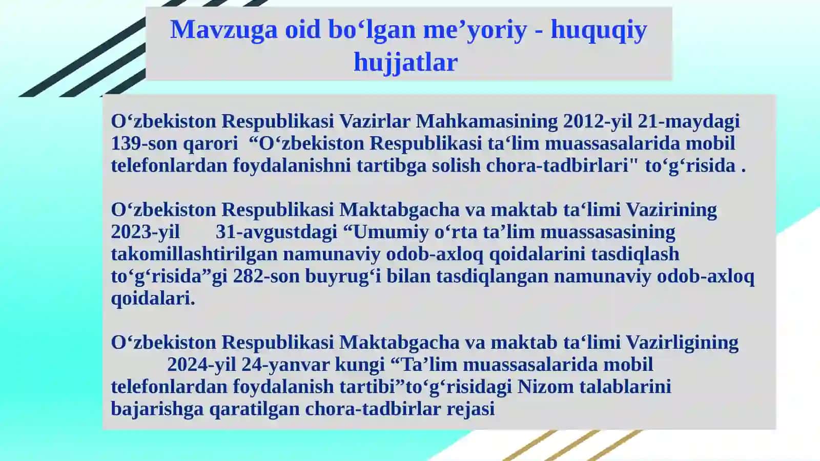 Maktabda o‘quvchilarning uyali aloqa vositalaridan tartibli va samarali foydalanish tizimini yo‘lga qo‘yish 2