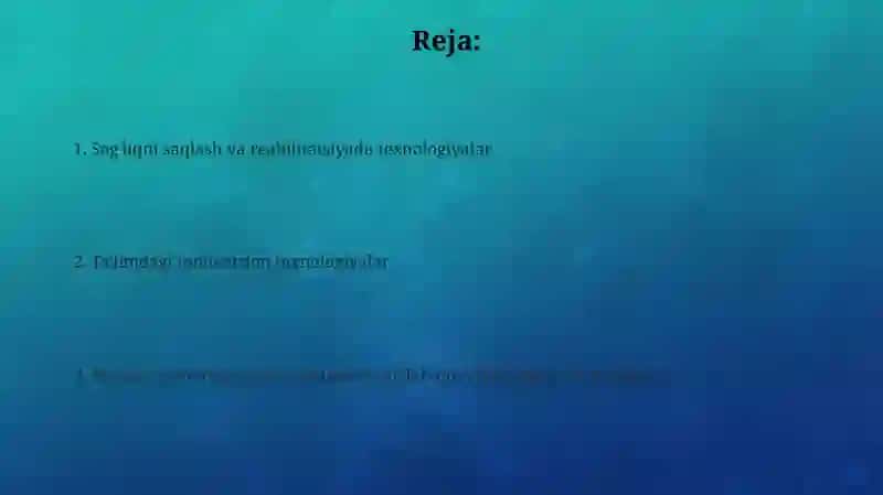 Sog'liqni saqlash va reabilitatsiyada texnologiyalar 2