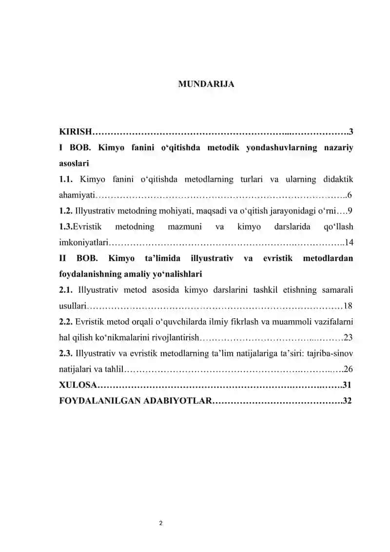 Kimyoda illyustrativ va evristik metodlar KURS ISHI 2