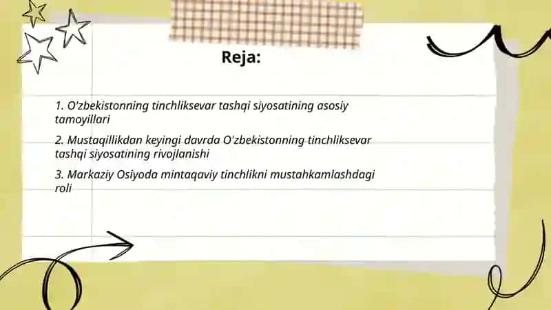 O'zbekistonning tinchliksevar tashqi siyosati va uning jahon hamjamiyati tomonidan tan olinishi 2