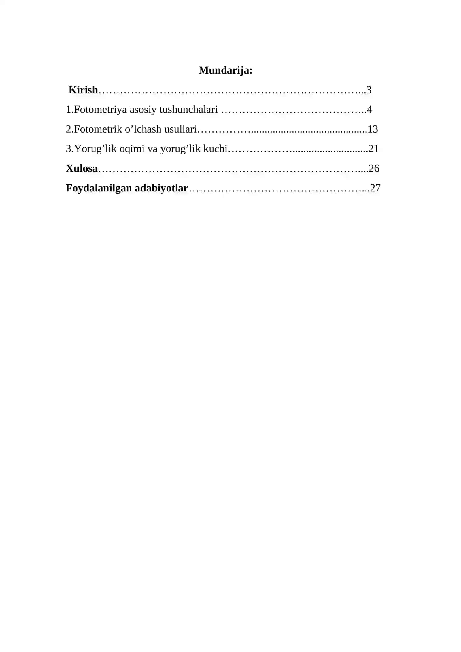 Fotometrik kattaliklar mavzusida tayyor kurs ishi 2