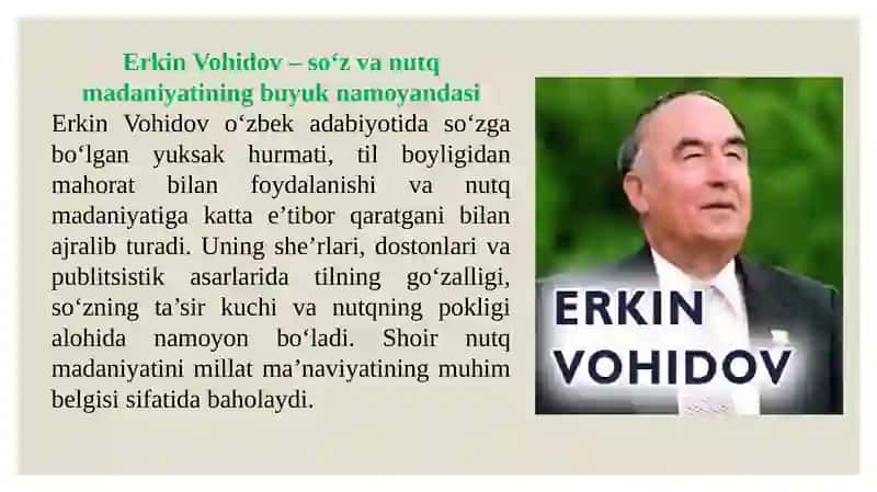 Erkin Vohidov asarlarida nutq madaniyati 2