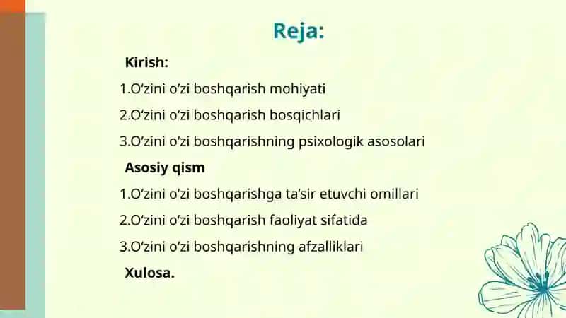 Oʻzini oʻzi boshqarish - faoliyat sifatida 2