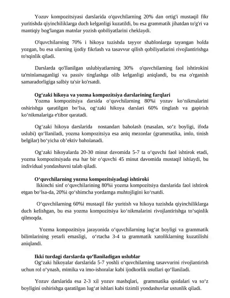 2 chi sinflarda og'zaki hikoya va yozma inshore darslarini kuzatish va tahlil qilish 2