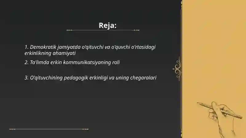 Demokratik jamiyatda o’qituvchi va o’quvchi munosabatida erkinlik tushunchasi 2