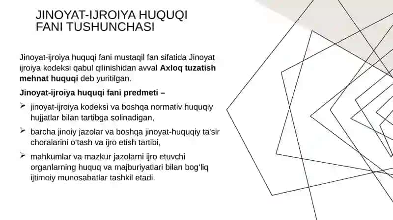 Jinoyat-ijroiya huquqi fani bo'yicha taqdimot 2