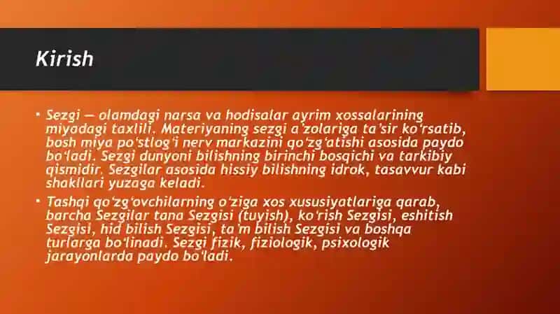 Sezgilar va uning nerv-fiziologik asoslari 2