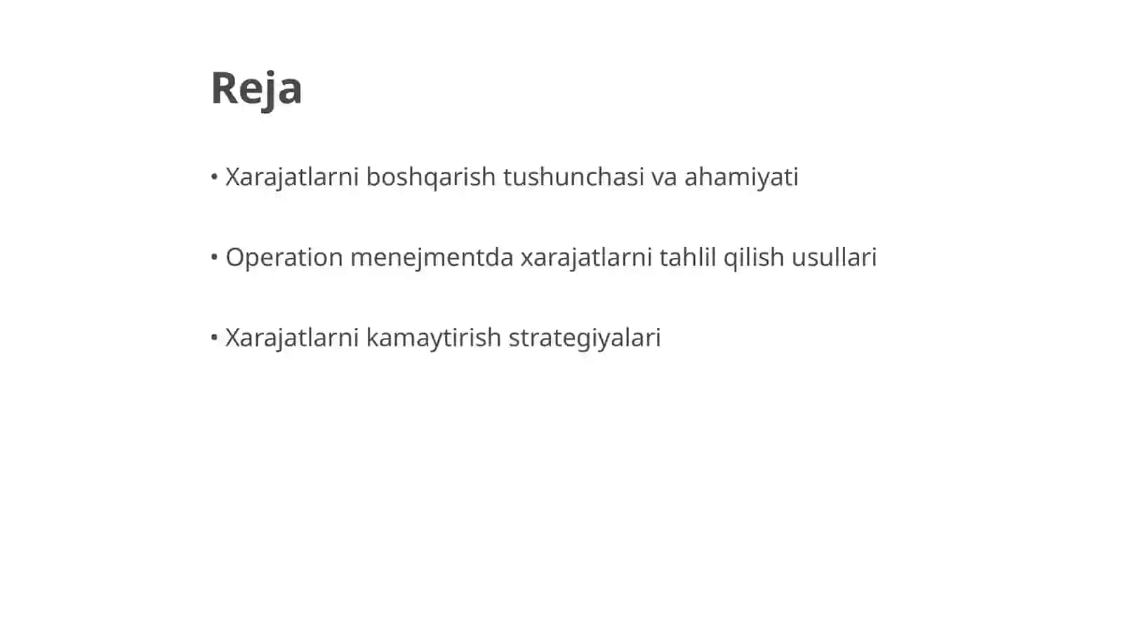 Operation menejmentda xarajatlarni boshqarish 2